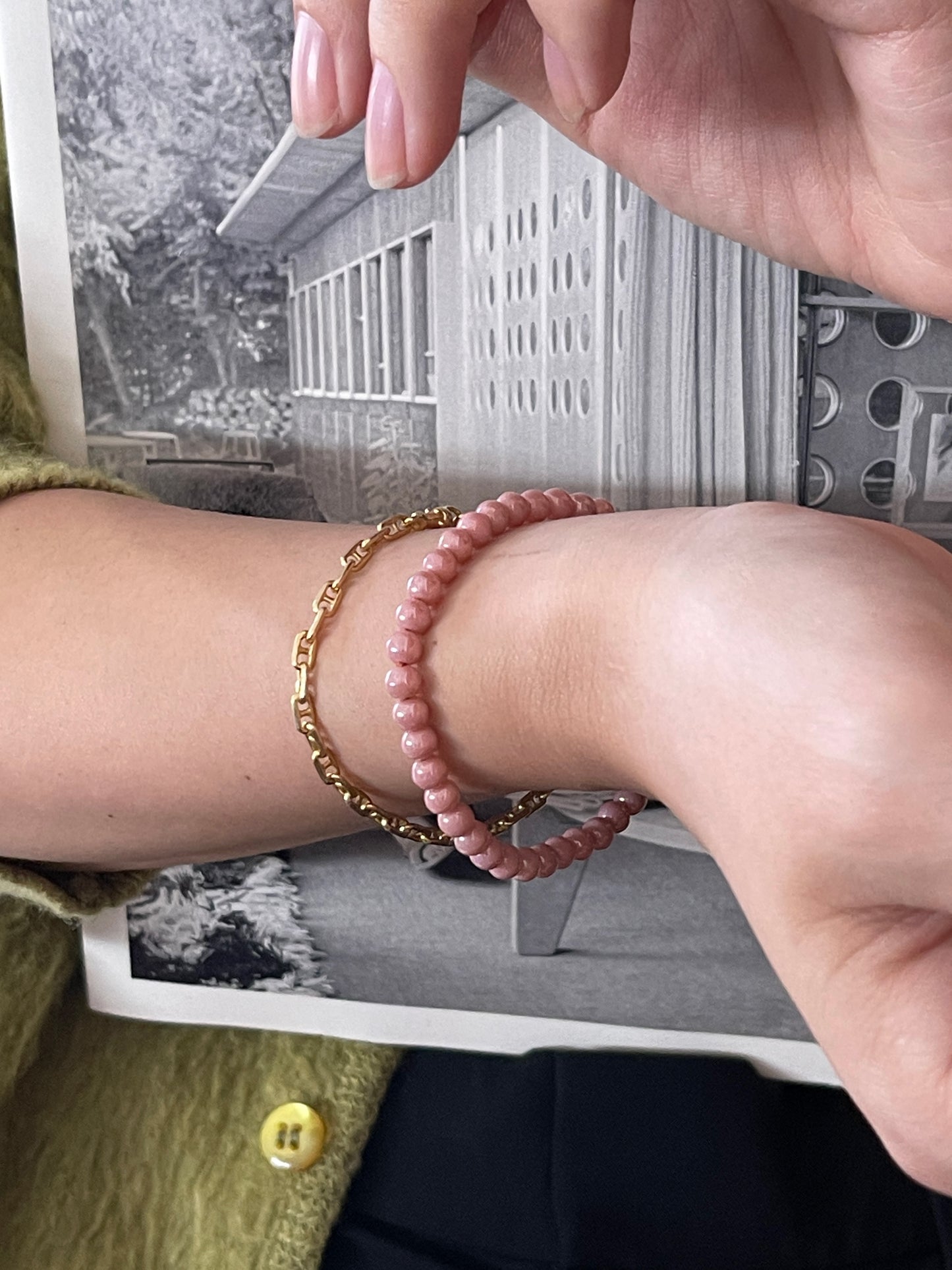 Vintage beads bracelet -Pink-