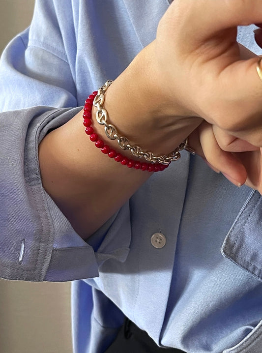 Vintage beads bracelet -Red-